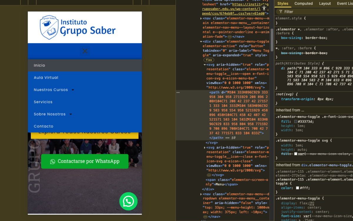 Vista mobile del sitio web del Instituto Grupo Saber — optimizado para smartphones