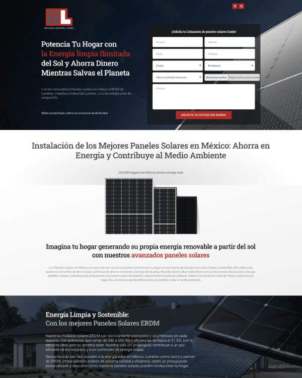 Diseño de landing page de paneles solares